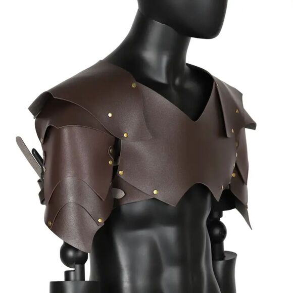 Vegan Leather Medieval Knight Shoulder Armor Larp Cosplay Pauldrons Breastplate - Picture 4 of 6